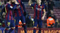Los tres goleadores del Barcelona: Messi, Piqu&eacute; e Iniesta.