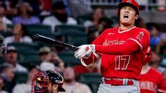 Atlanta (United States), 31/07/2023.- Los Angeles Angels designated hitter Shohei Ohtani reacts after a swing during an at bat in the seventh inning of an MLB baseball game between the Los Angeles Angels and the Atlanta Braves at Truist Park in Atlanta, Georgia, USA, 31 July 2023. EFE/EPA/ERIK S. LESSER
