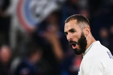 Benzema celebrates after scoring in France's 3-2 UEFA Nations League semi-final win over Belgium on Thursday.