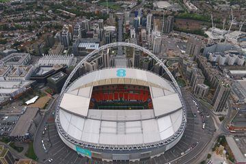 An aerial view of Wembley Stadium, London.