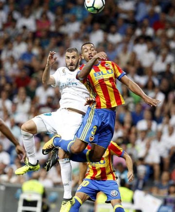 Benzema with a header that Neot would push onto the post against Valencia.