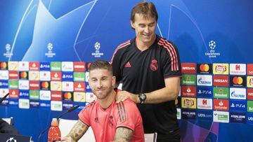 Lopetegui and Sergio Ramos during their pre-match conference. 