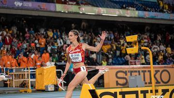 La atleta española Elena Guiu compite en la final de los 100 metros lisos femeninos del Mundial de Atletismo sub-20 de Cali.