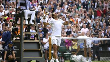 Tennis - Wimbledon - All England Lawn Tennis and Croquet Club, London, Britain - June 28, 2022 Spain's Rafael Nadal celebrates after winning his first round match against Argentina's Francisco Cerundolo REUTERS/Toby Melville