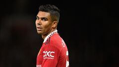 Manchester United's Brazilian midfielder Casemiro looks on during the English Premier League football match between Manchester United and West Ham United at Old Trafford in Manchester, north-west England, on October 30, 2022. (Photo by Oli SCARFF / AFP) / RESTRICTED TO EDITORIAL USE. No use with unauthorized audio, video, data, fixture lists, club/league logos or 'live' services. Online in-match use limited to 120 images. An additional 40 images may be used in extra time. No video emulation. Social media in-match use limited to 120 images. An additional 40 images may be used in extra time. No use in betting publications, games or single club/league/player publications. / 