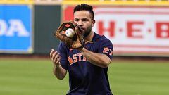 HOUSTON, TEXAS - MAY 03: Jose Altuve #27 of the Houston Astros before a game against the San Francisco Giants at Minute Maid Park on May 03, 2023 in Houston, Texas. Altuve continues to rehab after breaking the thumb on his right hand.   Bob Levey/Getty Images/AFP (Photo by Bob Levey / GETTY IMAGES NORTH AMERICA / Getty Images via AFP)