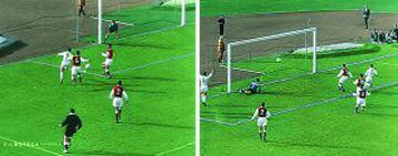 2-0 Real Madrid - Stade de Reims. Gol 1-0 En el primer ataque madridista, Mateos profundiza por la izquierda y le cruza el balón al meta Colonna.



