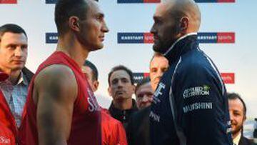 PESAJE. Klitschko y Fury, frente a frente en la previa de la pelea.
