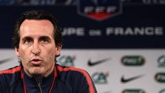 Paris Saint-Germain&#039;s Spanish headcoach Unai Emery gives a press conference at the Stade de France in Saint-Denis, north of Paris, on May 7, 2018, on the eve of  the French Cup final football match between Paris Saint-Germain (PSG) and Les Herbiers. 