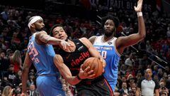 Apr 10, 2019; Portland, OR, USA; Portland Trail Blazers forward Skal Labissiere (17) drives to the basket past Sacramento Kings guard Corey Brewer (33) and forward Caleb Swanigan (50) during the second half of the game at the Moda Center. The Blazers won 136-131. Mandatory Credit: Steve Dykes-USA TODAY Sports