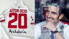 Im&aacute;genes de la camiseta de Aitor Ocio con la que gan&oacute; la Copa del Rey con el Sevilla CF en el a&ntilde;o 2007 y de &eacute;l posando.