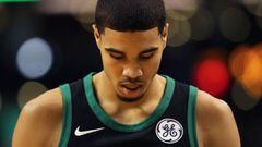 BOSTON, MA - DECEMBER 2: Jayson Tatum #0 of the Boston Celtics looks on during the first half against the Phoenix Suns at TD Garden on December 2, 2017 in Boston, Massachusetts.   Maddie Meyer/Getty Images/AFP == FOR NEWSPAPERS, INTERNET, TELCOS &amp; TE