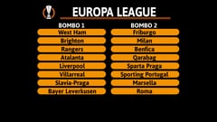 Los bombos 1 y 2 del sorteo de los octavos de final de la Europa League.