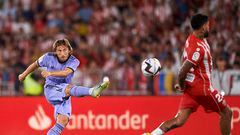 ALMERIA, SPAIN - AUGUST 14: Luka Modric of Real Madrid in action during the LaLiga Santander match between UD Almeria and Real Madrid CF at Juegos Mediterraneos on August 14, 2022 in Almeria, Spain. (Photo by Silvestre Szpylma/Quality Sport Images/Getty Images)