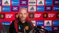 PERTH, AUSTRALIA - JULY 22: Manager Erik ten Hag of Manchester United speaks during a press conference at Optus Stadium on July 22, 2022 in Perth, Australia. (Photo by Ash Donelon/Manchester United via Getty Images)