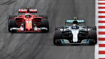 Raikkonen y Bottas con el Ferrari y el Mercedes en Austria.