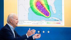 US President Joe Biden speaks during a virtual briefing by Federal Emergency Management Agency officials on preparations for Hurricane Ida, in the South Court auditorium of the White House in Washington, DC, on August 28, 2021. - Authorities in Louisiana 