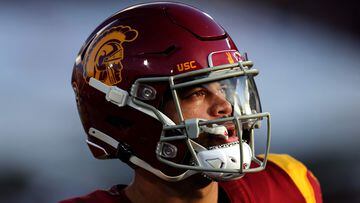 LOS ANGELES, CALIFORNIA - NOVEMBER 18: Caleb Williams #13 of the USC Trojans looks on during the second half of a game against the UCLA Bruins at United Airlines Field at the Los Angeles Memorial Coliseum on November 18, 2023 in Los Angeles, California.   Sean M. Haffey/Getty Images/AFP (Photo by Sean M. Haffey / GETTY IMAGES NORTH AMERICA / Getty Images via AFP)