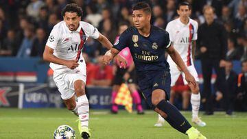 PSG's Marquinhos and Real Madrid's Casemiro in action when the sides last met in September.