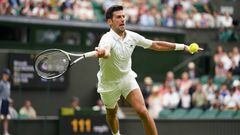 Novak Djokovic in action against Soon Woo Kwon on day one of the 2022 Wimbledon Championships at the All England Lawn Tennis and Croquet Club, Wimbledon. Picture date: Monday June 27, 2022. (Photo by Adam Davy/PA Images via Getty Images)