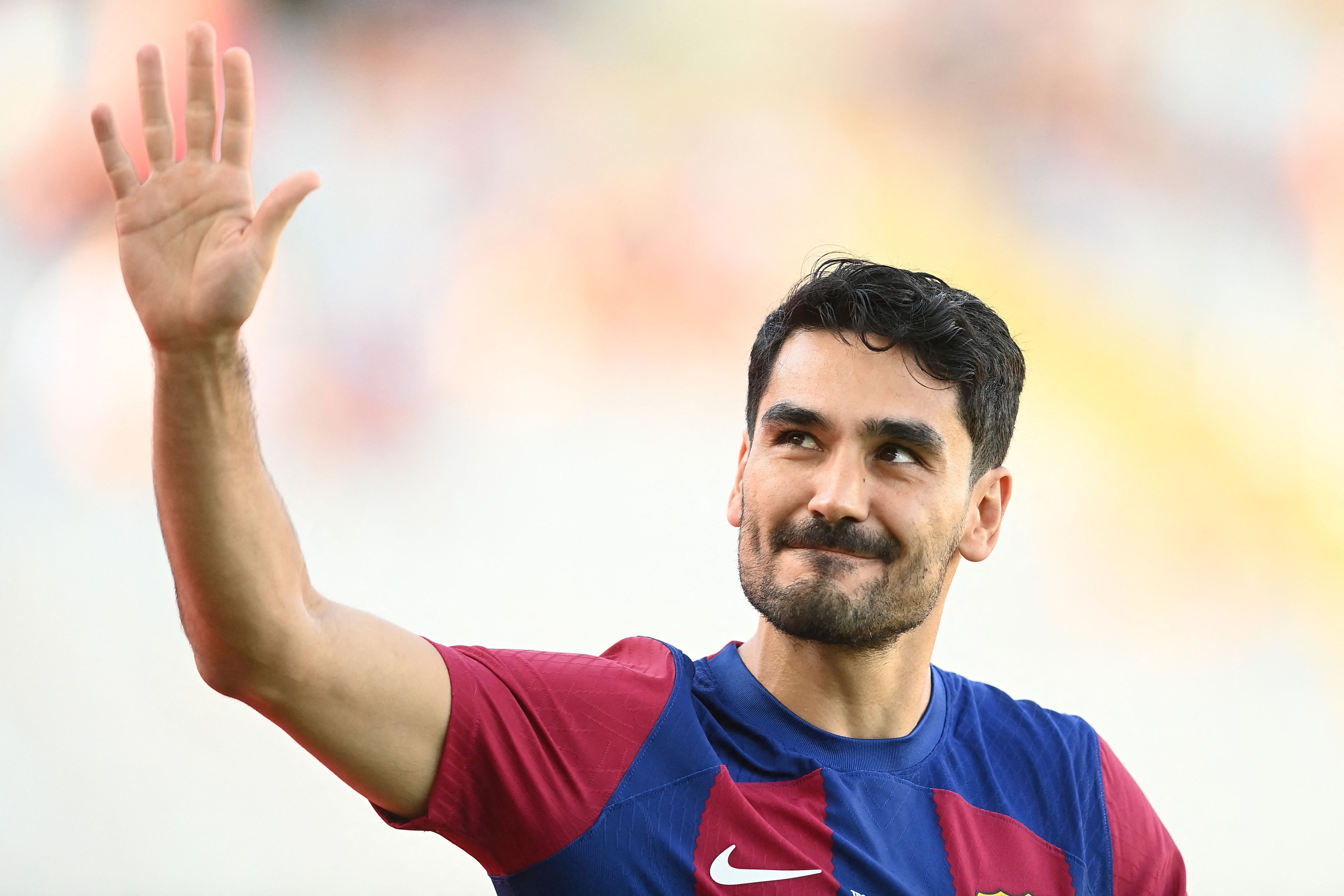 Barcelona's German midfielder #14 Ilkay Gundogan arrives for the 58th Joan Gamper Trophy football match between FC Barcelona and Tottenham Hotspur FC at the Estadi Olimpic Lluis Companys in Barcelona on August 8, 2023. (Photo by Pau BARRENA / AFP)