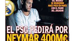 Portada de AS: El PSG pedir&aacute; por Neymar 400 millones