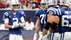 Matt Ryan of the Indianapolis Colts huddles with teammates during the first half against the Houston Texans at NRG Stadium on September 11, 2022 in Houston, Texas.