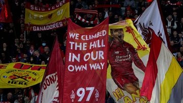 Liverpool fans inside the ground ahead of the UEFA Champions League quarter final, second leg match at Anfield, Liverpool. Picture date: Wednesday April 13, 2022. (Photo by Peter Byrne/PA Images via Getty Images)