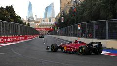 Ferrari's Spanish driver Carlos Sainz steers his car during the second practice session ahead of the Formula One Azerbaijan Grand Prix at the Baku City Circuit in Baku on June 10, 2022. (Photo by NATALIA KOLESNIKOVA / AFP)
