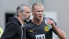 Borussia Dortmund coach Marco Rose with Erling Haaland.