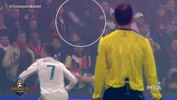 El portugu&eacute;s del Real Madrid, Cristiano Ronaldo, estuvo a punto de recibir un botellazo.