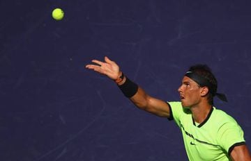 Rafa Nadal serves in his match against Guido Pella