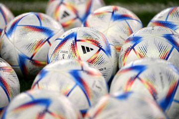 A detailed view of the adidas ‘Al Rihla’ official match balls 