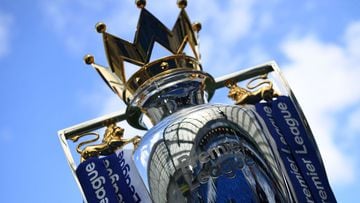 (FILES) In this file photo taken on August 12, 2017 The Premier league trophy is pictured beneath the blue sky ahead of the English Premier League football match between Brighton and Hove Albion and Manchester City at the American Express Community Stadiu