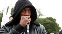 Boxer Anthony Joshua is seen on a microphone during a Black Lives Matter protest in Watford, following the death of George Floyd who died in police custody in Minneapolis, Watford, Britain, June 6, 2020. REUTERS/Paul Childs