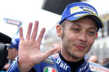 Italy's rider Valentino Rossi after winning the second position on the starting grid during the MotoGP qualifying practice session