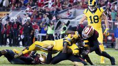Sep 21, 2017; Santa Clara, CA, USA; Los Angeles Rams wide receiver Sammy Watkins (12) extends for a touchdown against the San Francisco 49ers during the fourth quarter at Levi&#039;s Stadium. Mandatory Credit: Kelley L Cox-USA TODAY Sports