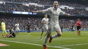 Bale celebra su gol al Espanyol.