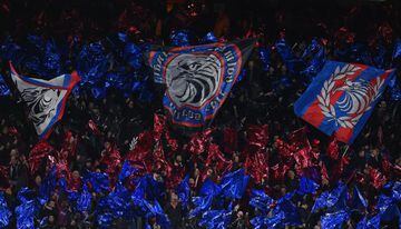LONDON, ENGLAND - DECEMBER 12: Crystal Palace wave flags during the Premier League match between Crystal Palace and Everton at Selhurst Park on December 12, 2021 in London, England. (Photo by Justin Setterfield/Getty Images)