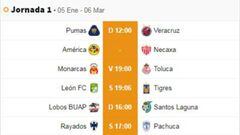 Fechas y horarios de la jornada 1 del Clausura 2019 de la Liga MX