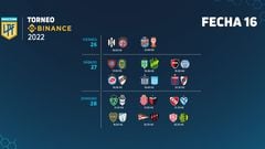 Torneo Liga Profesional 2022: horarios, partidos y fixture de la jornada 16