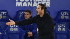 (FILES) In this file photo taken on January 19, 2021 Chelsea&#039;s English head coach Frank Lampard gestures during the English Premier League football match between Leicester City and Chelsea at the King Power Stadium in Leicester, central England. - Ch