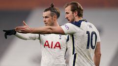 LONDON, ENGLAND - MARCH 07: Harry Kane of Tottenham Hotspur and Gareth Bale of Tottenham Hotspur reacts during the Premier League match between Tottenham Hotspur and Crystal Palace at Tottenham Hotspur Stadium on March 07, 2021 in London, England. Sportin