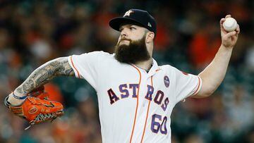 HOUSTON, TX - SEPTEMBER 03:  Dallas Keuchel #60 of the Houston Astros pitches in the first inning against the Minnesota Twins at Minute Maid Park on September 3, 2018 in Houston, Texas.  (Photo by Bob Levey/Getty Images)