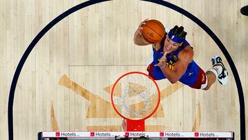 Jun 1, 2023; Denver, CO, USA; Denver Nuggets forward Aaron Gordon (50) shoots the ball against the Miami Heat during the first half in game one of the 2023 NBA Finals at Ball Arena. Mandatory Credit: Jack Dempsey/Pool Photo-USA TODAY Sports
