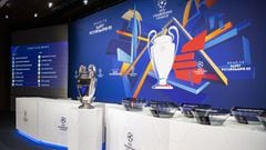 NYON, SWITZERLAND - DECEMBER 13: A general view of the stage during the UEFA Champions League 2021/22 Round of 16 Draw at the UEFA headquarters, The House of European Football, on December 13, 2021, in Nyon, Switzerland. (Photo by Richard Juilliart - UEFA