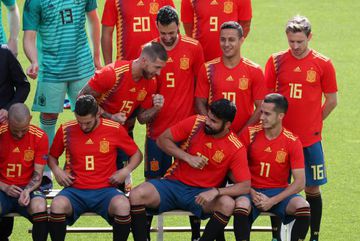 Back for the official team photo - Spain's Diego Costa and Sergio Ramos during the team photo.