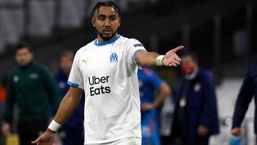 Marseille&#039;s French forward Dimitri Payet reacts at the end of the UEFA Champions League Group C football match between Olympique de Marseille (OM) and Olympiakos at the Velodrome stadium in Marseille on December 1, 2020. (Photo by NICOLAS TUCAT / AFP