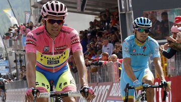 Alberto Contador y Mikel Landa, durante el Giro 2015. Despu&eacute;s de medirse en el pasado Tour de Francia, el pinte&ntilde;o y el alav&eacute;s se ver&aacute;n las caras en la Vuelta a Andaluc&iacute;a con los colores del Trek-Segafredo y del Sky.
