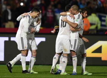 Los jugadores del Real Madrid celebran uno de los dos goles que marcaron a San Lorenzo en la final del Mundial de 2014.